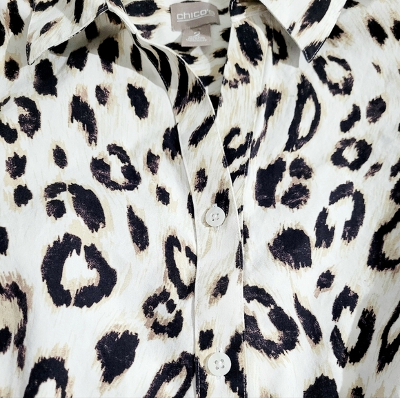 Chico’s Women Size XL Button Front Leopard Print Blouse 100% Cotton 3/4 Sleeve - Picture 5 of 13